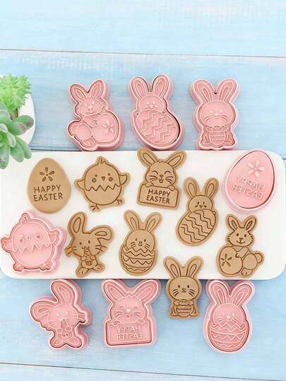8-1pcs Easter Bunny Shaped Cookie Cutters, Rabbit Cookie Molds, Easter Baking Tools With Embossing And Cutting, Suitable For Baking Cookies, Sandwich Cookies, Iced Cookies, Also Suitable For Valentine's Day And Easter