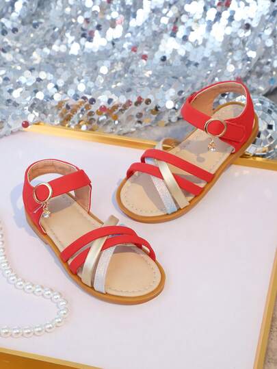 A Pair Of The Latest Summer Children's Multi-Color Multi-Strand Hook And Loop Sandals - Easy-To-Wear Style, Suitable For Park Walks, Shopping In Malls, Daily Outings, And Party Events, And Can Be Easily Matched With Various Outfits,Girls Sandals