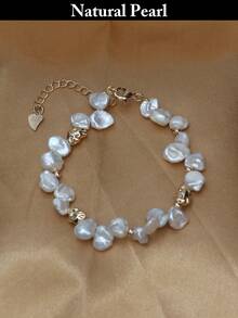 1条天然珍珠手链，淡水巴洛克珍珠手链，可调节白色珍珠手链，女士日常、假日、婚礼、派对配饰