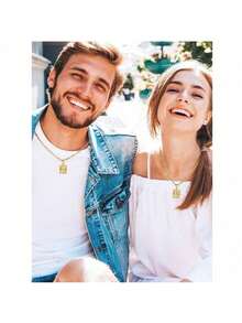 Initial Necklace Square Letter Pendant Necklace Capital Monogram Necklace Alhpabets From A-Z Figaro Chain Necklace - Multicolor - View 2