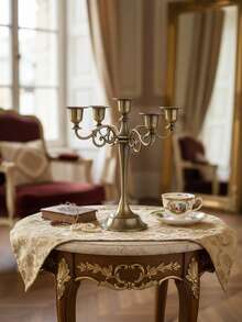 1Pc/Set Five-Arm Spiral-Patterned Candlestick. Made Of Metal, It Forms A Complete Candlestick. The Overall Design Embodies A European-Style Light Luxury Aesthetic; The Base And The Edges Of The Candle Cups Feature Delicate Engraved Patterns, And The Arms Are Crafted With Curling Spiral Motifs. - Multicolor - View 6