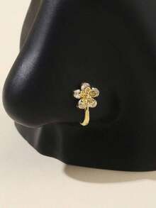 1pc Gold Rhinestone Flower U-Shaped Nose Clip, Piercing-Free Nose Ring For Women, Daily Wear - 金色 - 查看 6