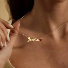 Custom Pendant Inlaid Heart Zirconia Necklace For Women Personalized Name And Birthstone Charm Necklaces Stainless Steel Jewelry Valentine's Day Gifts