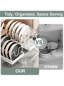 Pull Out Pot Lids Organizer Rack, 2pcs Pots And Pans Organizer For Under Cabinet, Pot Lid Holder With 7 Adjustable Compartment For Kitchen Cabinet Cookware Baking - Black - View 5