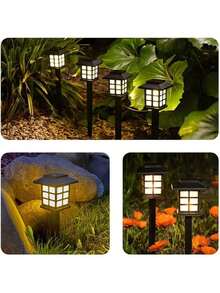 2个太阳能花园灯，塑料户外灯笼式路径照明灯，300mAh镍氢电池供电，安装简便，适用于人行道、庭院和社区装饰 - 冷白光和暖白光 - 彩色 - 查看 8