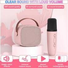 Mini Karaoke Machine For Adults, Portable Microphone With Speaker, Comes With Two Wireless Microphones, Birthday Toy (Light Pink) - 粉色 - 查看 2