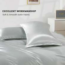 HOdo Home Satin Duvet Cover King Size, 3 Piece Silk Like Comforter Cover, Ultra Soft And Breathable Bedding Set With Zipper Closure &Amp; Corner Ties (Light Grey) - MàuE - Xem 3