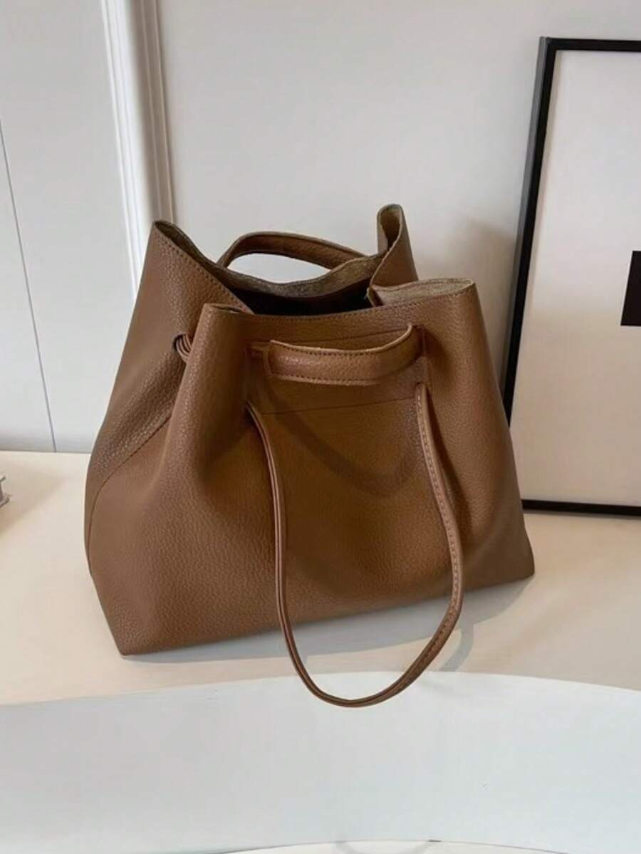 1pc Vintage Dual-Compartment Handbag, Large Capacity Tote Shoulder Bag, Versatile Commuter Casual Chic Adjustable Strap Women Bag