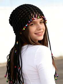 1pc Handmade Crochet Bohemian Style Teenage Hat (12-16 Years Old) - Breathable Tassel Beaded Sun Hat, Lightweight Hollow Summer Headwear - Handmade Openwork Headdress With Tassels - View 6