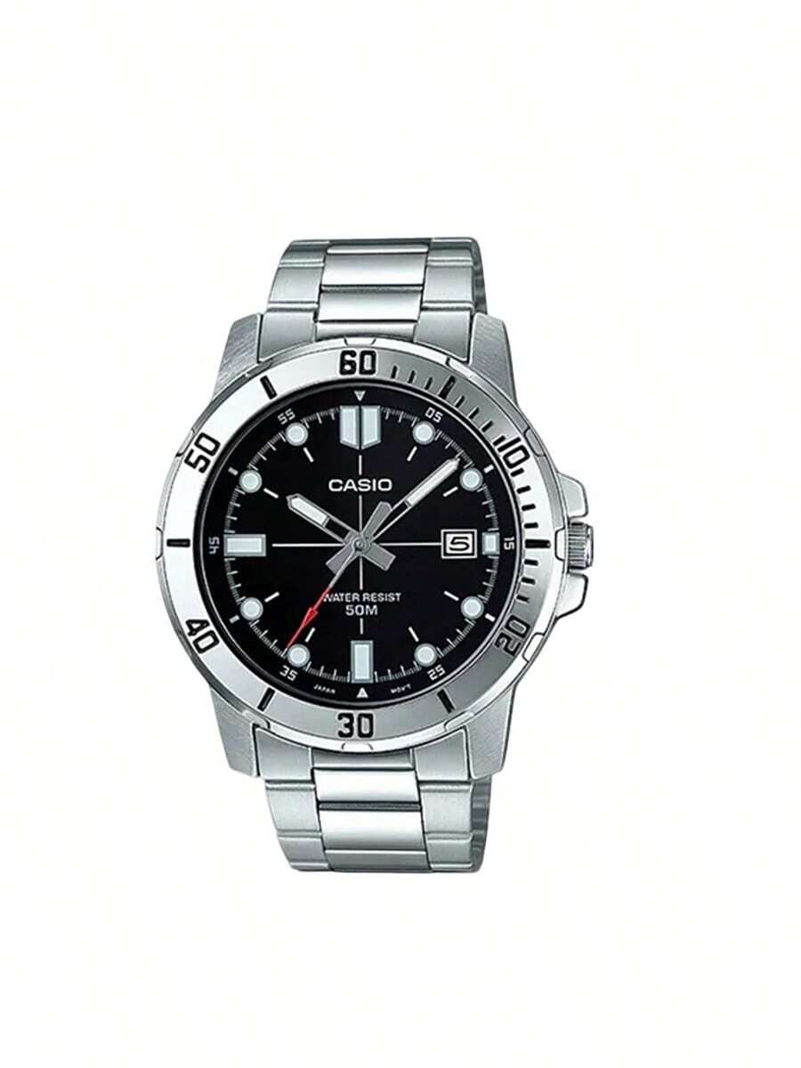 Casio 卡西欧标准系列海豚幽灵海洋之心石英机芯不锈钢表带日式男士腕表，黑/蓝表盘，型号MTP-VD01D-1E / MTP-VD01D-2E，新年、圣诞节、圣诞礼物 - 黑色 - 查看 1