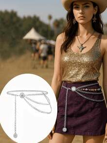 1Pc Metal Waist Chain Retro Fashion Body Belly Belt Gold Silver Belts Jewelry Accessories For Women - 腰鏈 - 查看 3