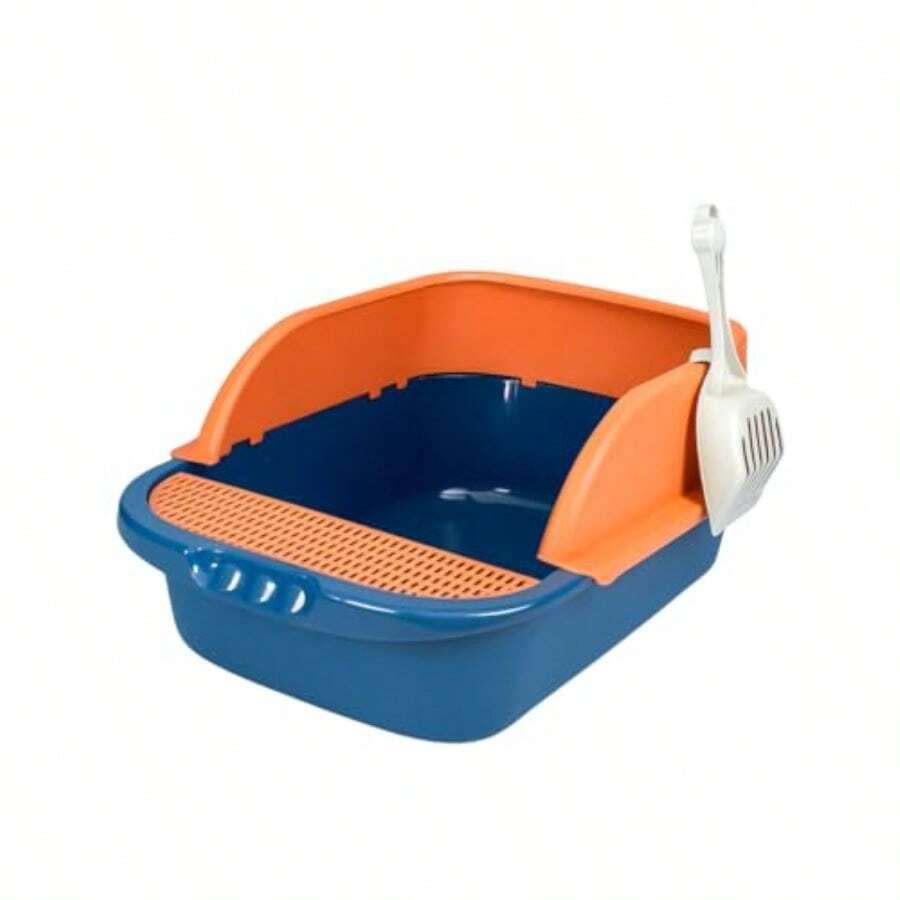MATCHI Arenero para Gatos con Borde Elevado Rejilla Antiderrames y Pala 52*36*21.5 cm Naranja - Naranja - Ver 1
