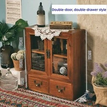 1PC Solid Wood Desktop Storage Cabinet With Drawers And Doors, One Drawer Per Compartment & Double Door Design, Freestanding Tabletop Organizer For Home Office Bedroom Makeup Vanity