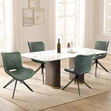 Dining Chairs Set Of 4, 360° Swivel Upholstered Mid-Century Modern Kitchen Dining Room Chairs, Armless Faux Leather Accent Side Chair With Padded Back,Metal Legs For Living Room Bedrooms,Green - 綠色 - 查看 1