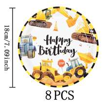 7/9 Inch Excavator Happy Birthday Disposable Party Plates, Includes Disposable Paper Plates, Cups, Napkins, Suitable For Wedding, Engagement, Birthday Party Tableware - Multicolor - View 12
