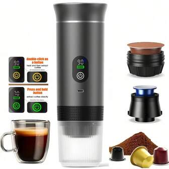 2-In-1 Portable Coffee Maker With LED Temperature Display, Can Make Hot & Cold Drinks, Easy Operation With Button Control, USB-C Self-Heating Function, Suitable For Home, Office, Camping, Car And Travel, 7800mAh Battery
