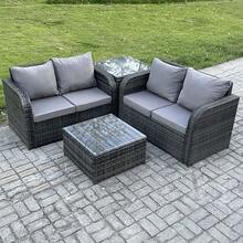 Fimous Rattan Sofa Set Outdoor Garden Furniture Set With Square Coffee Table Loveseat Sofa Side Table Dark Grey Mixed - Dark Grey - View 1