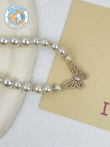 1件蝴蝶水钻猫咪项链，高贵精致的宠物项链，优雅吊坠狗狗项链，手工串珠宠物项圈，欧美猫狗项圈，猫狗饰品，宠物服装装饰，狗狗小猫项圈，宠物项圈，小猫项圈，卡通猫项圈，宠物礼物，拍照道具，可爱宠物项链，狗狗项链，小狗项链，狗狗项链 - 白色 - 查看 6