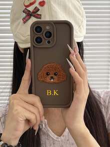 Customized Embroidered Puppy Phone Case, Great Birthday Gift, Christmas Gift, Gift For Her, Personalized Gift, Anniversary Gift, Wedding Gift - Brown - View 2