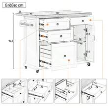 Mobile Kitchen Island On Casters With Extendable Dining Table, Kitchen Cart With Multifunctional Drawers, Ideal For The Kitchen And Dining Room (Black) - White - View 5
