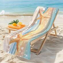 1条黄色海星珍珠印花沙滩巾，超柔软纤维长方形速干吸水沙滩巾，适合户外旅行、露营、海滩、浴室、春夏秋季度假，沙滩必备品 - 彩色 - 查看 3