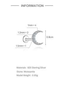 SereneSpark 1Pc Moissanite Stud Earrings 925 Sterling Silver Cartilage Earrings Hypoallergenic Flat Back 18K White Gold Plated Earrings For Daily Wear Wedding Party Engagement Fine Jewelry - White Gold - View 23