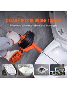 Drain Auger 25Ft, Plumbing Snake With Drill Attachment, Plumbers Snake Drain Clog Remover For Kitchen Bathroom Shower Sink With Protective Hose And Gloves - Orange - View 2