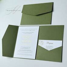 25 st. trippelvikta fickinbjudningskort för bröllop med kuvert, enkla inbjudningskort för förlovning, quinceañera, dop, gör-det-själv-inbjudningar, 5*7 tums inbjudningar, fickinbjudningar, anpassade inbjudningar, julkort - Mörkgrön - Visa 4