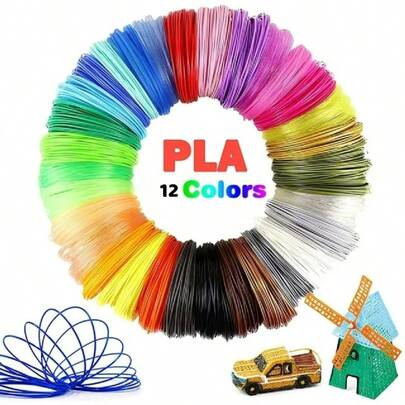 PLA 3M*12 Farben 3D Druckfilament, Ersatzkartuschen für 3D Druckstifte zum Basteln und Kunstschaffen, perfektes Geschenk zu Geburtstagen, Halloween, Weihnachten und Thanksgiving für Männer und Frauen