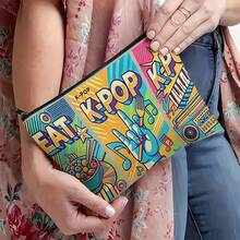 Mattel 韩流主题化妆包 - 多功能旅行洗漱收纳包，印有韩流主题图案，韩剧粉丝礼物，小巧便携，适合演唱会、生日等场合。 - 彩色 - 查看 6