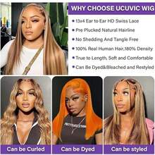36 Inch Honey Blonde Ombre Lace Front Wig Human Hair Brazilian Virgin Straight Lace Front Wigs Human Hair 250% Density Colored Human Hair Wig 13x4 HD Lace Frontal Wig For Women 4/27 Colored Pre Plucked With Baby Hair - S4/27 - 查看 2