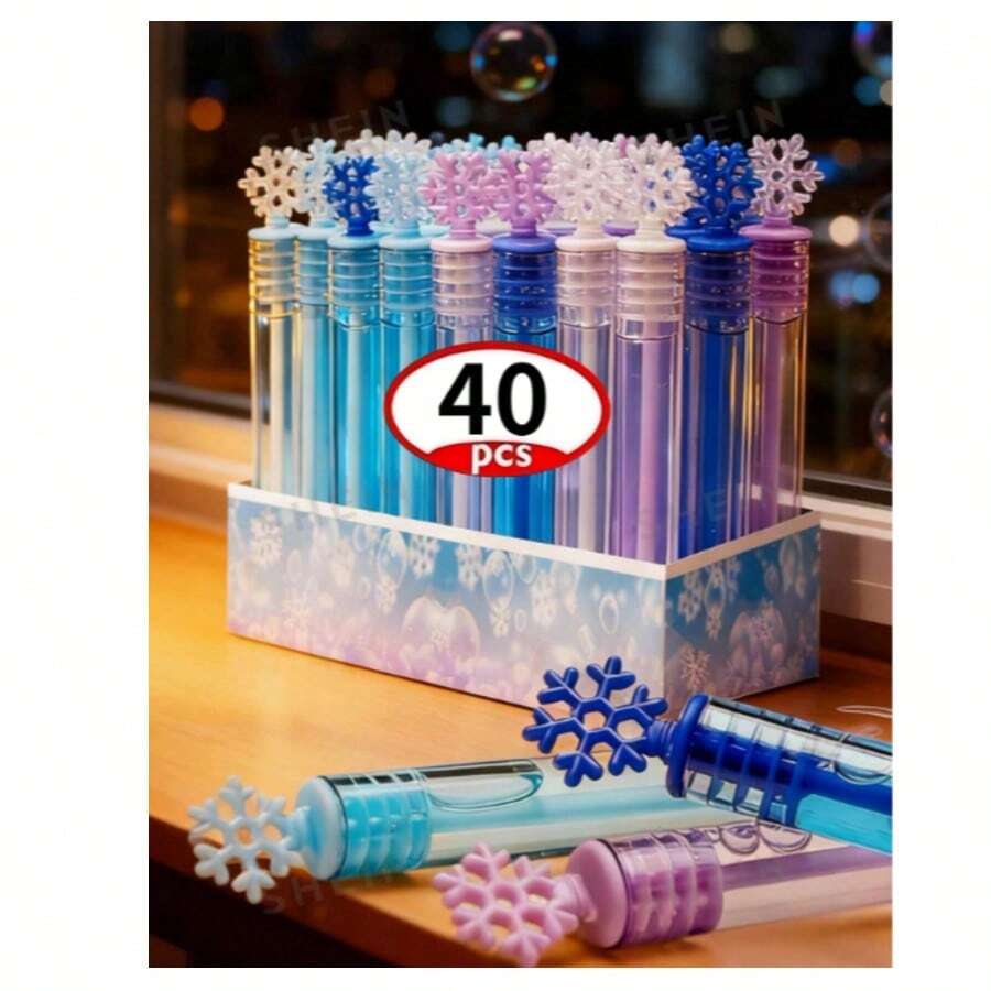40支雪花泡泡棒，无需加水，冬季主题设计，适合作为礼物、活动、派对礼品（4种随机颜色） - 彩色 - 查看 1