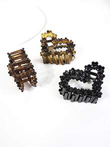 3pcs Vintage Floral Heart/Heart-Shaped Hair Clips - Hair Pins, Elegant Matte Black/Brown/Coffee Floral Design Hair Clips, Leopard Print Flower Hair Claw Clips, Suitable For Valentine's Day Gift - Daily Use Hair Accessories