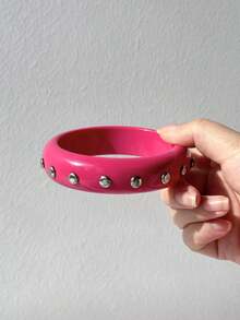 1pc Pink & Black Y2K Geometric Resin Bracelet, New Gothic Punk Rivet Leather Wristband For Women, Party Jewelry Gift - Multicolor - View 8