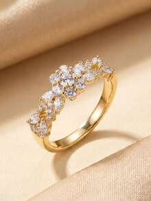 Hộp quà sang trọng, nhẫn hình hoa sen đính đá Cubic Zirconia, trang sức dự tiệc cưới, dạ hội dành cho nữ, chất liệu đồng cao cấp không phai màu, không gây dị ứng, thích hợp làm quà tặng dịp lễ. - Vàng - Xem 9