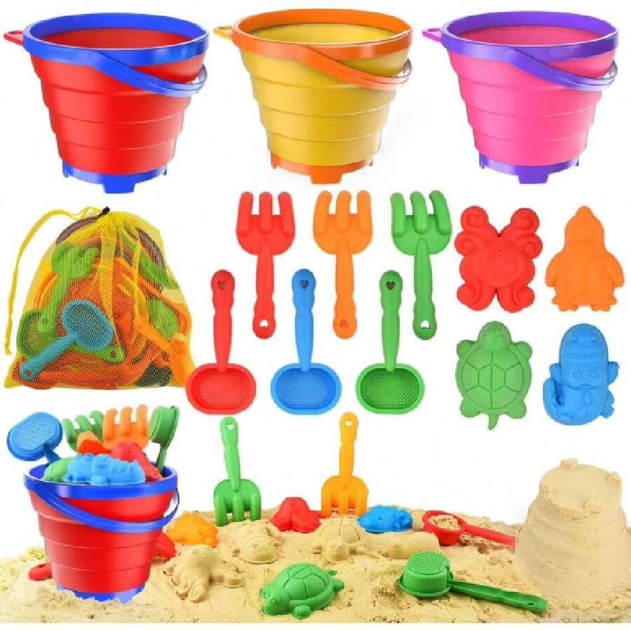 Juguetes de Playa para niños Incluye Pala de cubeta de Arena Plegable y Juguetes de rastrillo de Arena,14 Piezas con Bolsas de recolección de moldes de Arena para Niños,39885020 - Multicolor - Ver 1
