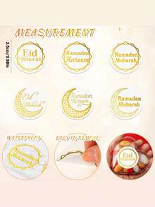 500pcs Gold Foil Stickers, Happy Eid Mubarak, Modern Style, Multi-Surface, Metallic Foil Paper, Round Shape, Eid Theme, Outdoor Use, Gift Packaging Stickers - Gold - View 3