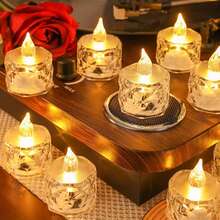 3/12/24pcs Indoor Decorative Crystal Diamond Shaped LED Electronic Candle Lights, Battery Powered Flameless Candle Lights, LED Decorative Tea Candle Lights (Batteries Included), Suitable For Wedding, Dining Table, Holiday Decoration, Valentine's Day Party Decoration - 無色 - 查看 9
