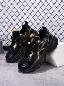 1双青少年春秋季低帮厚底运动鞋，网眼鞋面，轻便透气，时尚配色，百搭系带，方便穿脱，鞋头减震设计，休闲校园学生鞋 - 彩色 - 查看 3