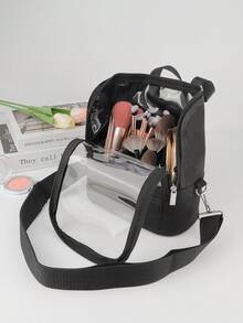 1pc Large Black Shoulder Strap Makeup Brush Storage Bag, Makeup Brush Holder, Vertical Makeup Brush Rack, Professional Travel Makeup Bag With Shoulder Strap And Adjustable Compartments - Multicolor - View 5