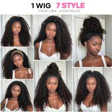 Afro Kinky Curly Half Wig Human Hair 200% Density Wear And Go Glueless Wigs Human Hair 16 Inch Curly 3 In 1 Half Wigs For Women Drawstring Seamless Flip Headband Wig Beginner Friendly Valentine's Day Gifts - Natural Black - View 9