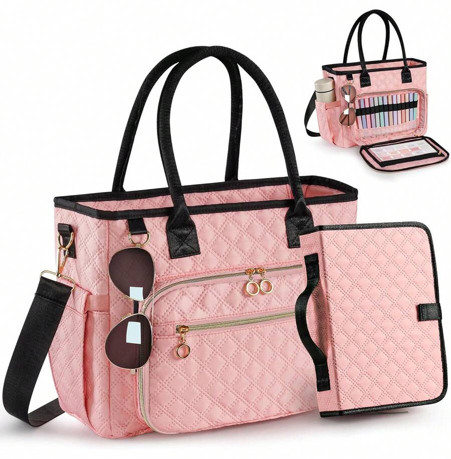 Grand sac à Bible avec couverture, sac d'église matelassé avec bandoulière, cadeau chrétien pour femme - Rose bonbon - Voir 1