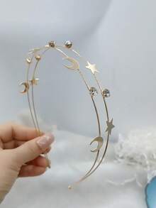 Girls' Cute Alloy Starry Sky Hair Hoop, Bangs Hair Clip, Multi-Layer Metal Star & Moon Headband, Minimalist & Versatile - Multicolor - View 10