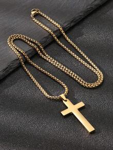 VJS 1件朋克街头风复古不锈钢十字架吊坠项链，男士款，低过敏性