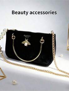 Medium Velvet Chain Crossbody Cosmetic Bag, Fashionable Handbag For Daily Use, Elegant Gift - GUCCIBAG-RED-BEE - 137881975 - View 4