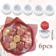 1/3/6件套人造玫瑰模具套装 - 可重复使用的硅胶模具，适用于DIY蜡烛、肥皂、树脂和粘土工艺品 - 精致的花瓣、花蕊和叶子纹理，易于脱模 - 非常适合婚礼、情人节和节日手工装饰礼品 - 模具 - 查看 1