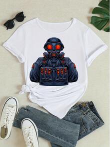 Women's Short Sleeve Crew Neck T Shirt Casual  Cartoon Character Graphic Print Tee Top Streetwear Summer Daily Loose Fit Basic Tshirt - 白色 - 查看 4