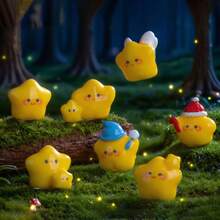 5个/15个/30个迷你树脂天使和黄色星星摆件，适用于水景装饰、花园配件创意树脂工艺品、园艺装饰DIY摆件、3D黄色星星微景观模型 - 彩色 - 查看 5