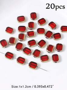 EECLYCJ 20颗复古风格10x12毫米长方形玻璃珠，金边，适合女性DIY友谊手链、耳环、项链、手机链、波西米亚风首饰制作材料