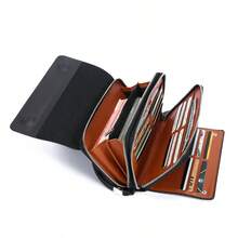 1pc Black & Brown Crocodile Embossed PU Leather Men's Clutch Bag, Large Capacity Multi-Card Slots Waterproof Handbag With Dual Zipper, Business Briefcase Valentine'S Day - Multicolor - View 8